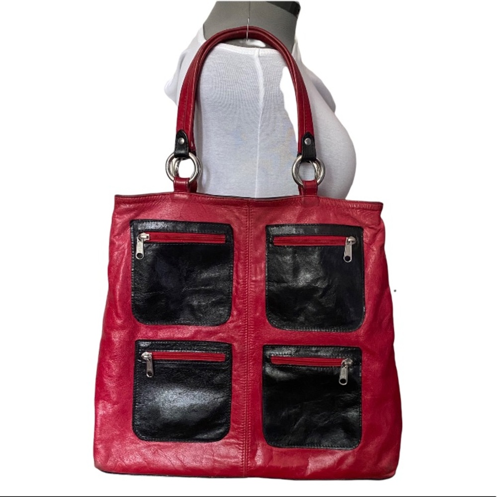Red and black leather shoulder bag- Florian NZ